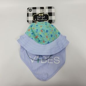 Woof Brand Pet Dog Hat And Bandana Fun Set Good Vibes Size Large XL L/XL Blue